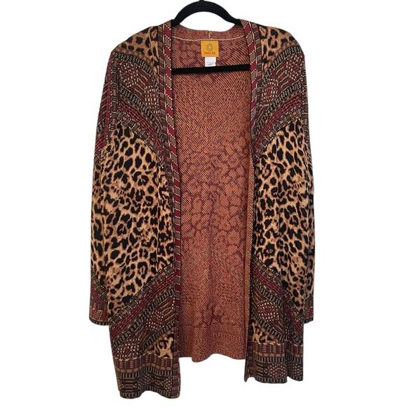 Ruby Rd. Open Front Animal Print Cardigan Sweater Large - Picture 3 of 8